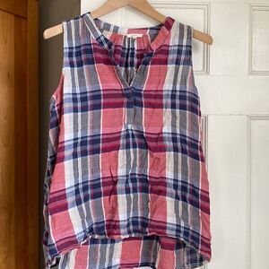 MYSTREE lightweight plaid sleeveless top. Size medium.